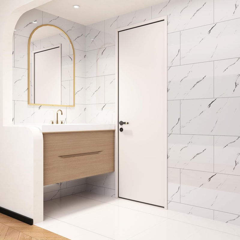 Haimin Wall Panels Peel and Stick 10 Pieces 23.6x11.8in (19.4 Sq. Ft. Coverage) Lightweight Backsplash Marble Look Tile (not Real Marble) Ideal for Kitchen Bathrooms Living Rooms Bedrooms (White-LYB) - Image 5